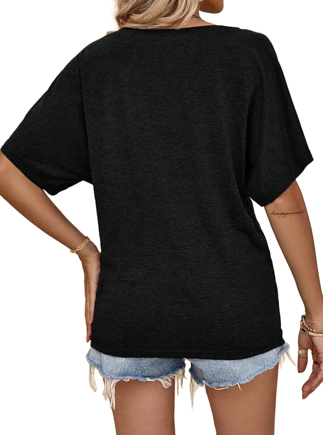 Women's Off The Shoulder Tops Summer Sexy Short Batwing Sleeve T Shirts Casual Loose Tees - Image 4