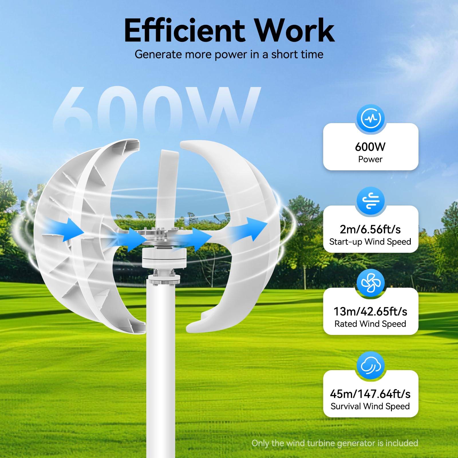 Turbina eolica verticale da 600W, 24V a 5 pale a forma di lanterna IP67 generatore eolico per uso domestico casa barca strada solare turbina eolica con regolazione automatica