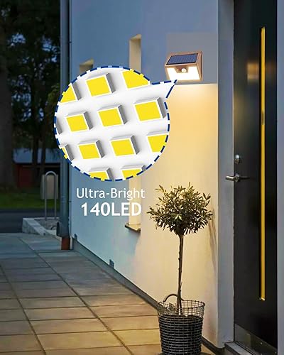 Miniatura 9 de Peasur Luces solares impermeables para exteriores [6 unidades/140 LED], luces blancas cálidas con sensor de movimiento del atardecer al amanecer, 3