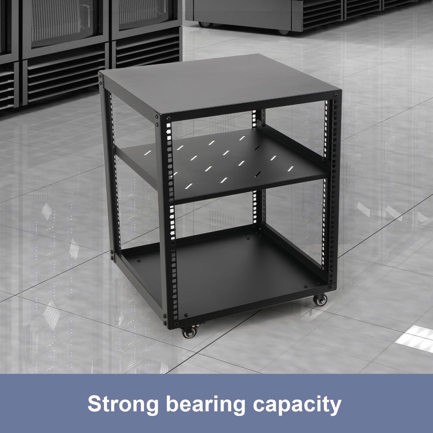 Rack Server a Telaio Aperto 12U 19", Rack Mobile a Telaio Aperto a 4 Colonne per Server, Armadio di Rete con Ruote per Apparecchiature Informatiche/AV/Dati