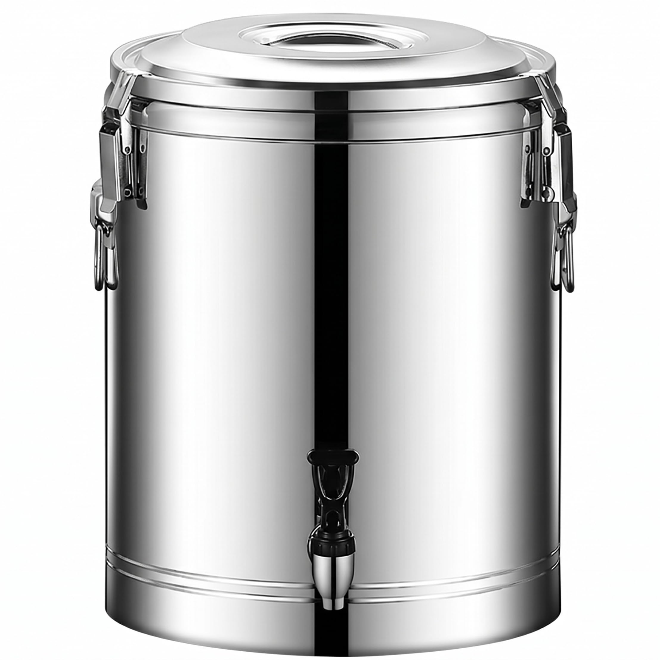 Dispensador de agua de acero inoxidable, lata de leche aislada de 20 litros, cubo de metal de 5 galones con cerradura a prueba de fugas y grifo para líquidos fríos/calientes.