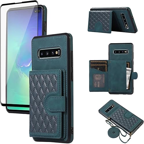Miniatura 1 de Asuwish Funda de teléfono para Samsung Galaxy S10 Plus con protector de pantalla de vidrio templado y correa cruzada, soporte para tarjetas, soporte