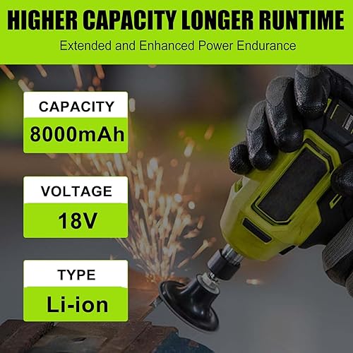 Miniatura 3 de ANTRobut Paquete de 2 baterías de repuesto de 8.0Ah Ryobi 18V P108 P102 P103 P104 P105 P107 P109 P122 P190 para batería Ryobi de 18 voltios