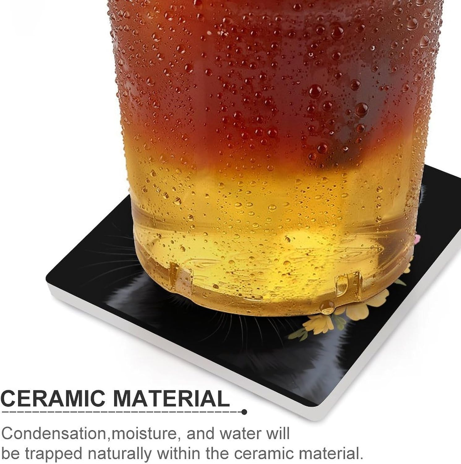 Floral Cat Funny Ceramic Coasters for Drink Absorbent Cup Holders Tabletop Protection