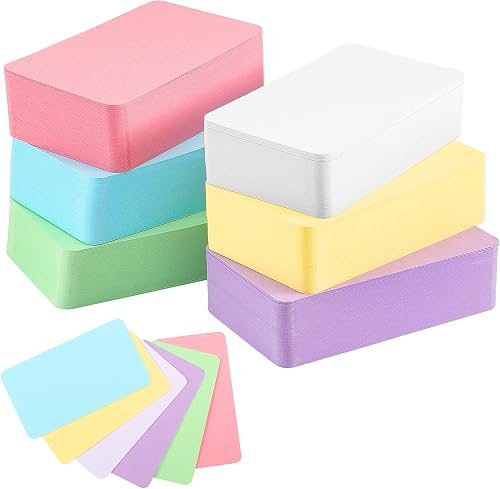 600PCS Blank Flash Cards, Coloured Kraft Paper Cards, DIY Paper Note Cards(White, Yellow, Green, Purple, Blue, Pink)