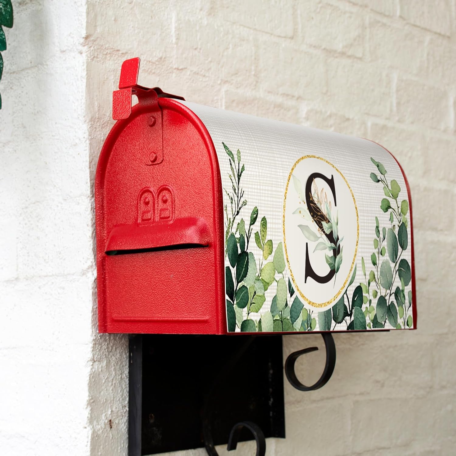 Tiamon Monogrammed S Mailbox Covers Magnetic Eucalyptus Welcome Letter Box Wrap Standard Size 21x18 Inch Spring Summer Leaves Mailbox Decor Eucalyptus Letter Numbers Decoration for Outdoor Garden Yard