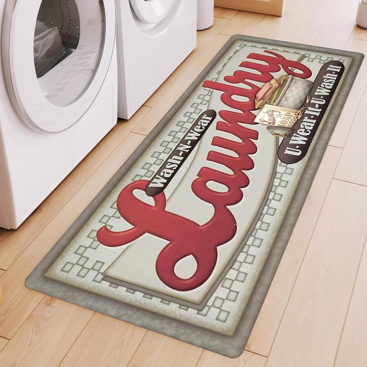 ABREEZE Farmhouse Laundry Room Rug Runner 20"X59" Laundry Rugs and Mats for Laundry Room Decor 5MM Washable Runner Rugs for Kitchen Floor Bathroom Hallway Entryway Area Rugs