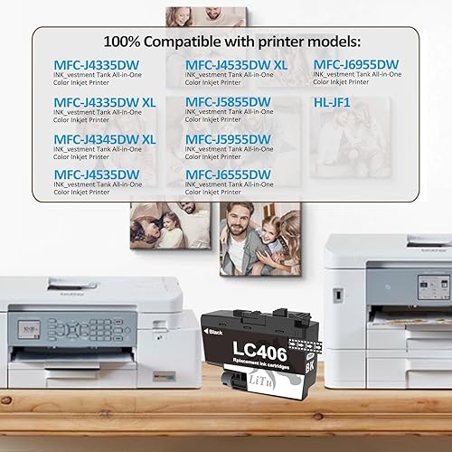 Miniatura 2 de LC406BK - Cartuchos de tinta para impresora Brother, compatible con LC406, cartucho de tinta negra de repuesto para Brother MFC-J4335DW MFC-J4345DW