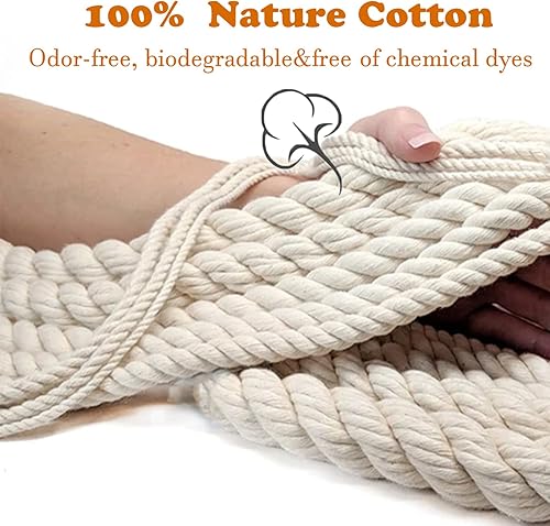 Miniatura 2 de Cuerda de algodón para macramé natural de 0.118 in x 547 yardas, 4 hebras trenzadas, 100% algodón natural para colgar en la pared hecho a mano,