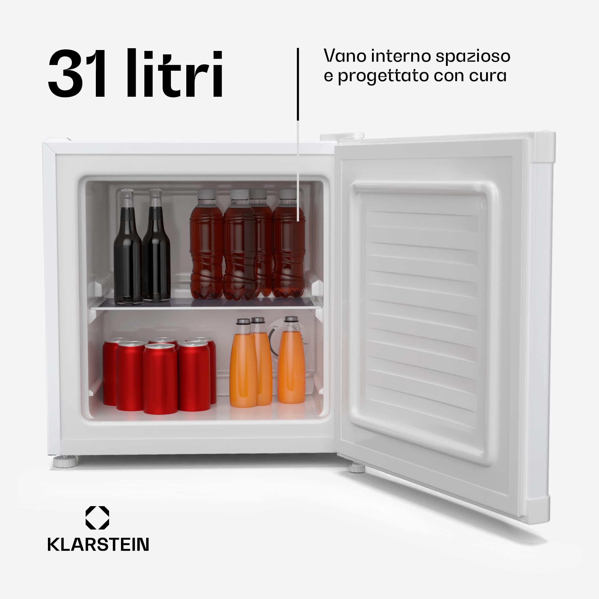 KLARSTEIN Irene - Congelatore Piccolo da 31L, Frigo/Freezer Compatto con Temperatura Regolabile da -24 a 10 °C, Silenzioso: 38 dB, Efficienza Energetica C, Mini Frigo per Spazi Ridotti