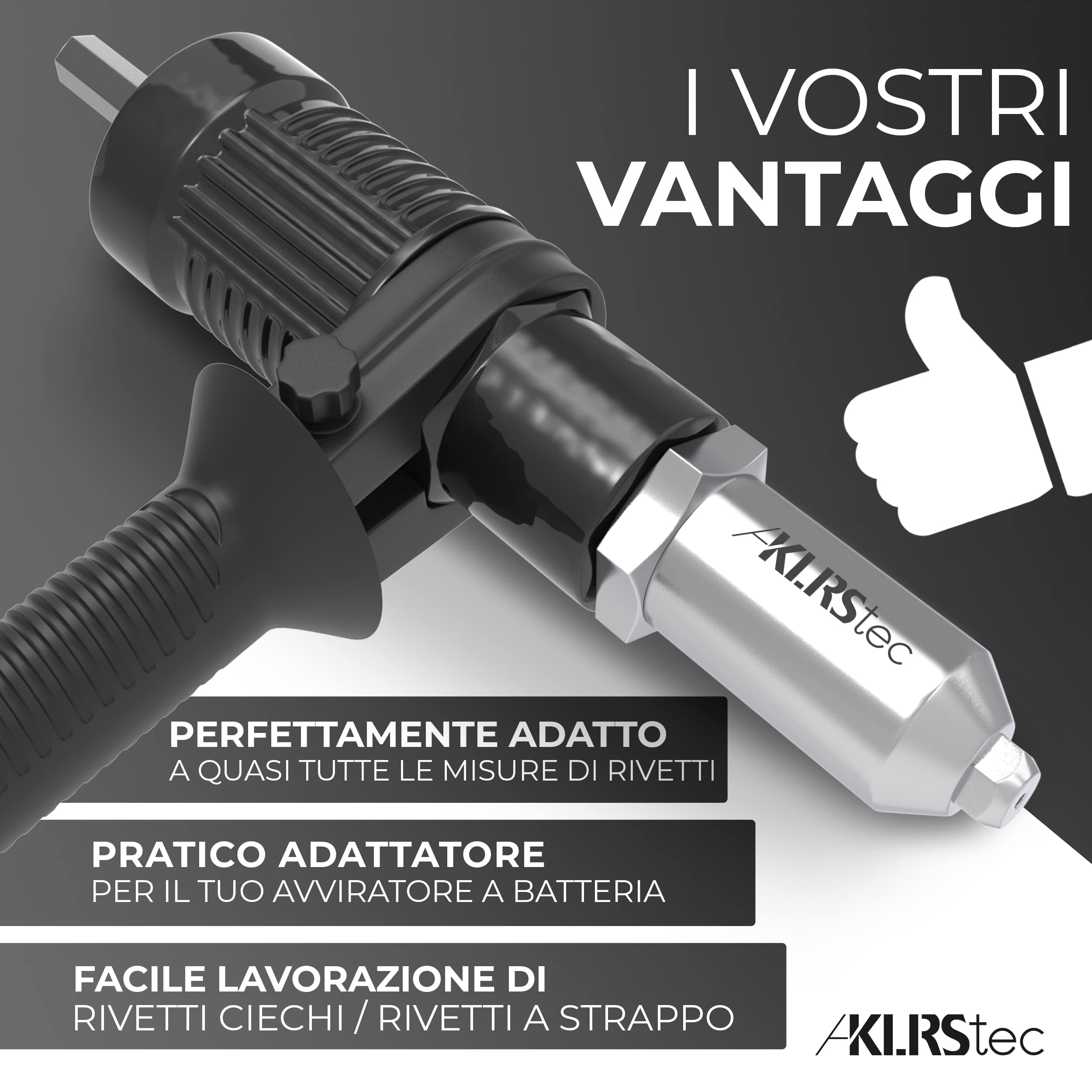 KLRStec® Adattatore per rivetti ciechi per pinze di rivettatura - Accessorio di rivettatura per avvitatori e trapani a batteria