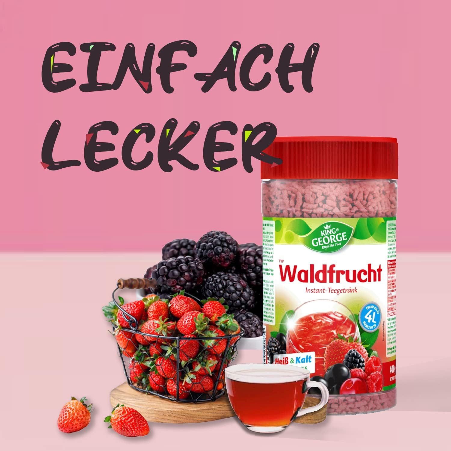 KING GEORGE - Waldfrucht napój herbaciany Instant 12 x 400 g, napój herbaciany z witaminą C – herbata na okruchy – napój w proszku, napój orzeźwiający i gasi pragnienie na lato