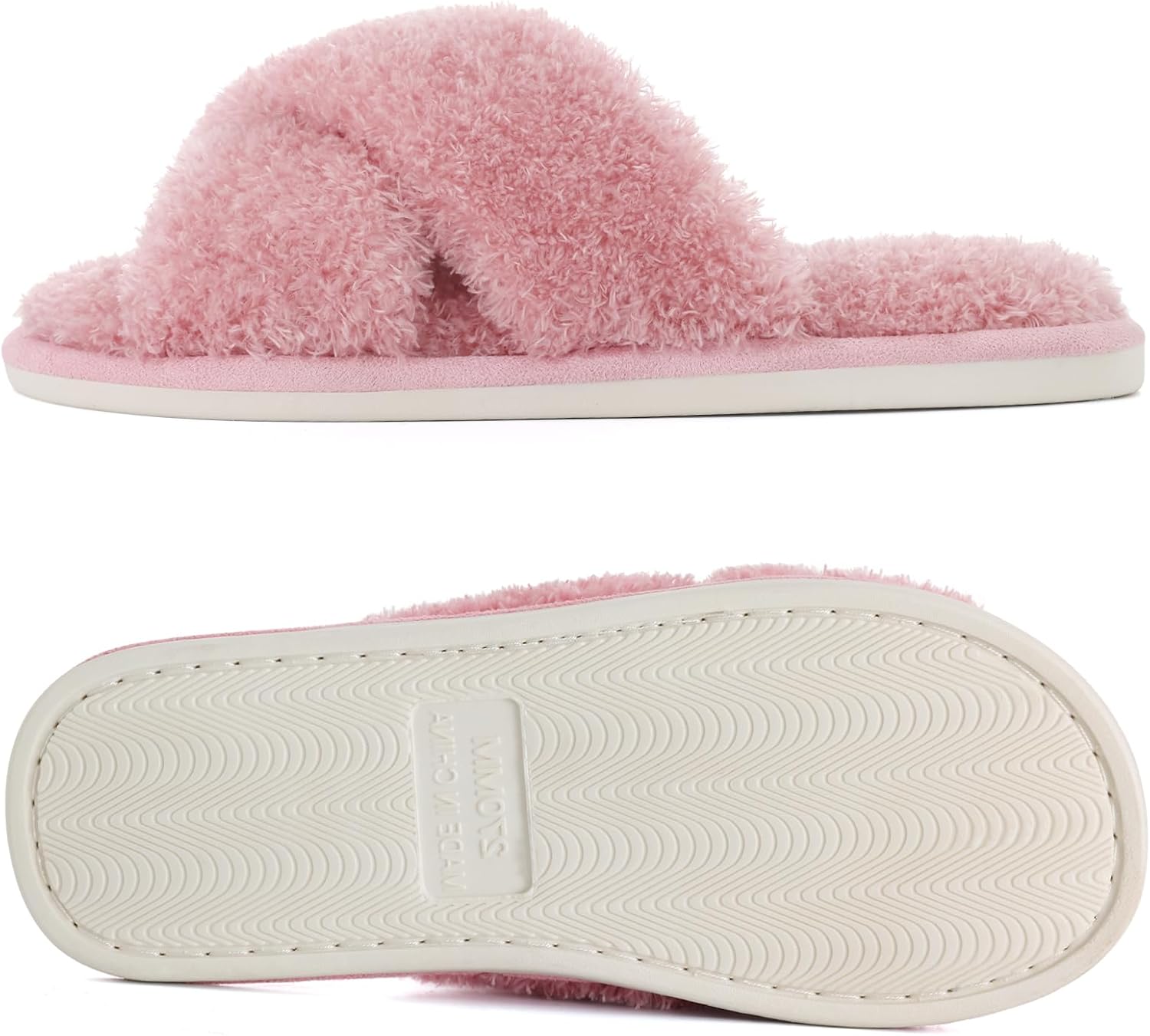 Evshine Women's Fuzzy Slippers Cross Band Memory Foam House Slippers Open Toe - Image 7