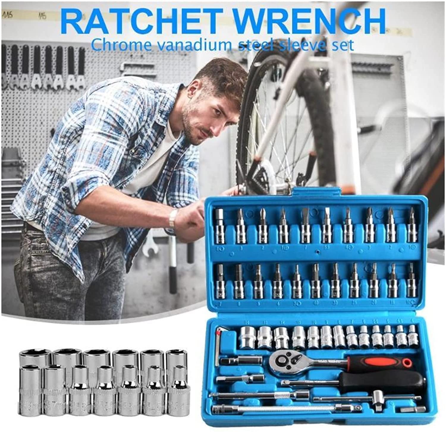 Herramienta de Mantenimiento 53 Piezas Kit de reparación de automóviles Llave de trinquete Juego de Llaves de Tubo Llave Torx Herramientas de Taller mecánico Juego de Herramientas manuales