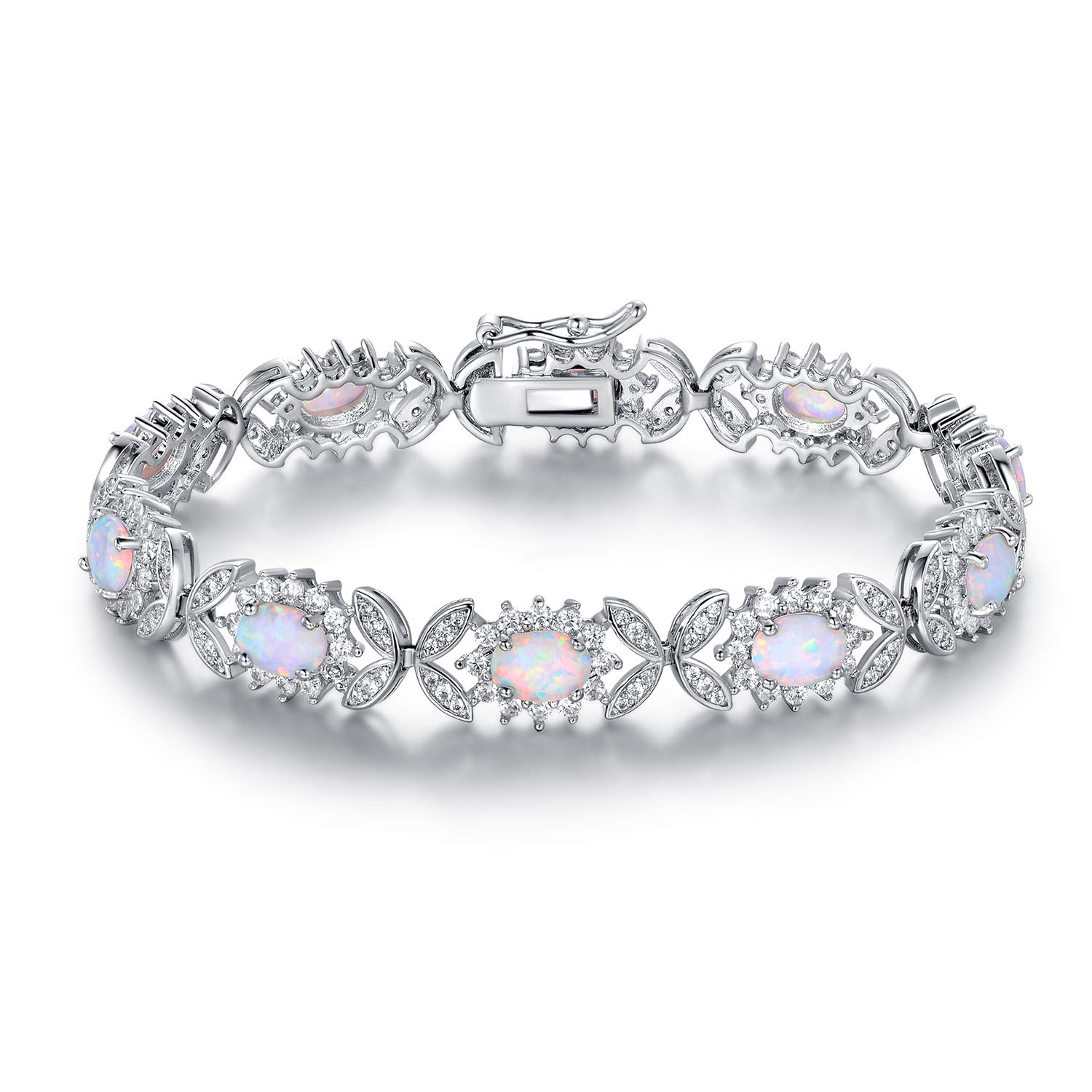 BarzelBarzel 18K White Gold or Rose Gold Plated Created Opal Tennis Bracelet