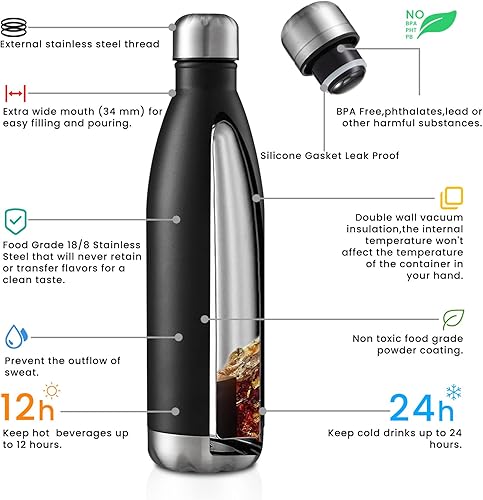 Miniatura 2 de MEWAY Botella de agua deportiva de 25 onzas con aislamiento al vacío de acero inoxidable botella de agua deportiva a prueba de fugas botella de agua