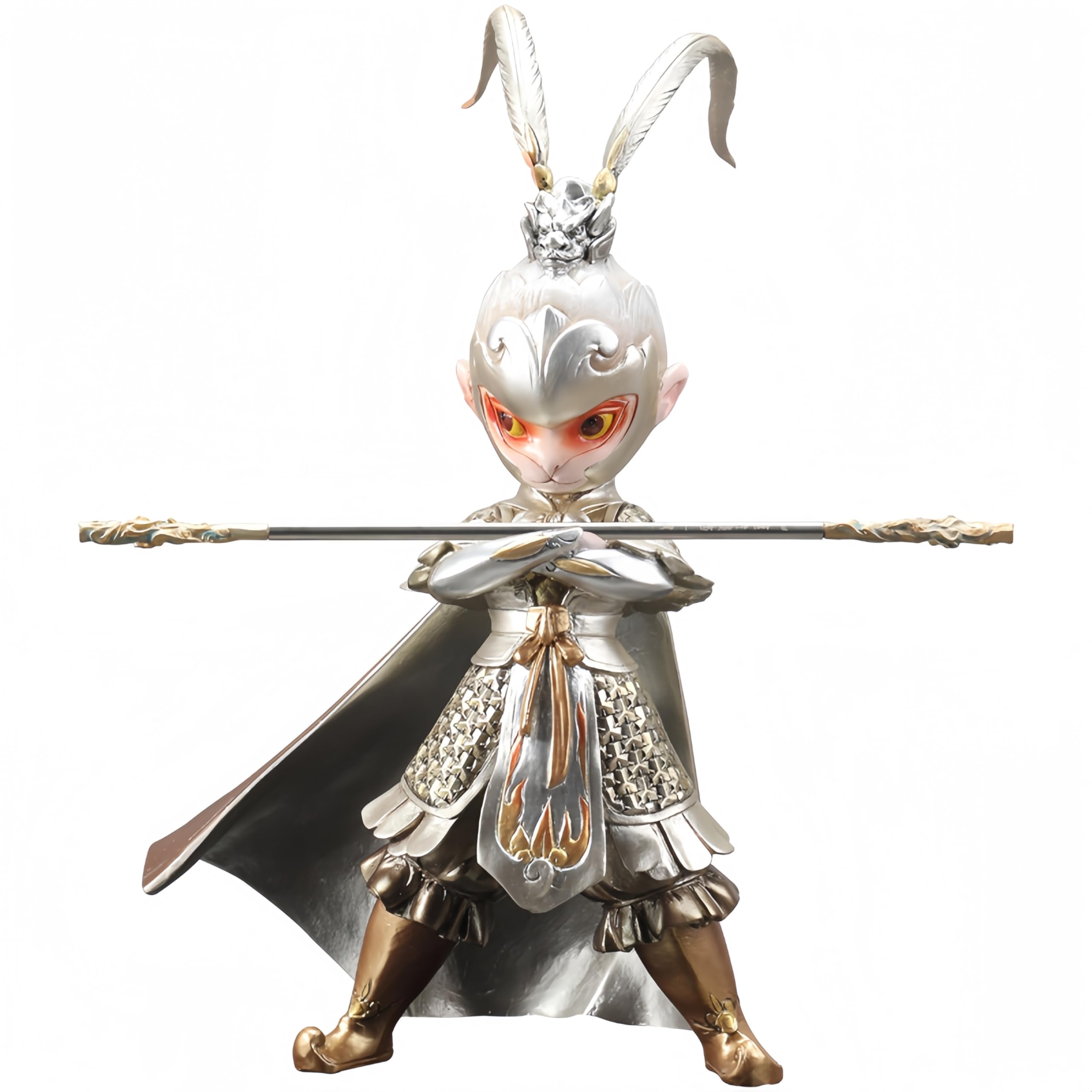 CHUOZI Monkey King Statue Sun Wukong Figure Chinese Mythological feng Shui Figures Home Decor Desktop Ornament Perfect Collecting (Silver)