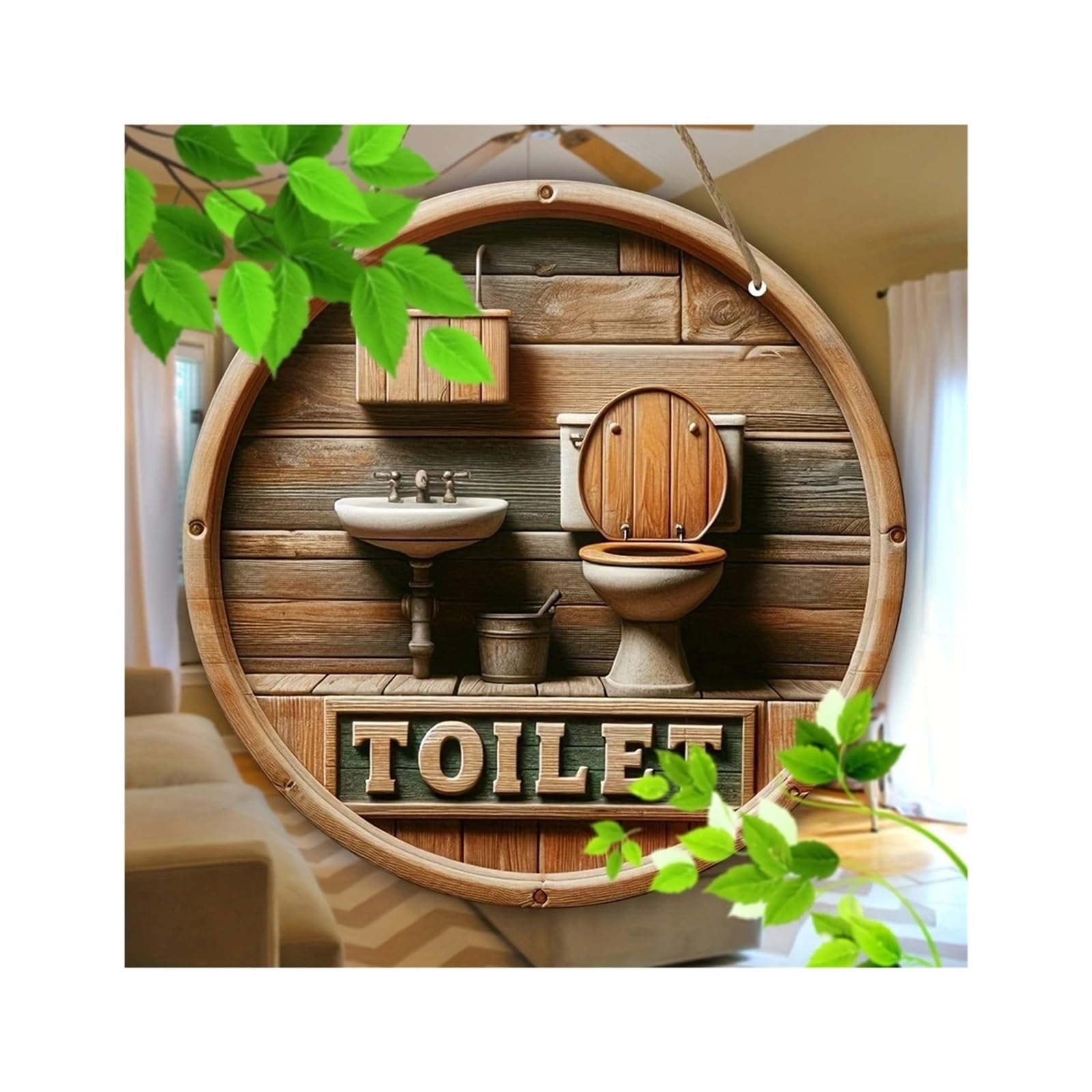 Bathroom Sign 2D 8in Round Wooden Signboard Toilet Decora Bathroom Restaurant Coffee Shop Shopping Mall Bar - Wood Grain Design(Color 1,Round 30X30CM)