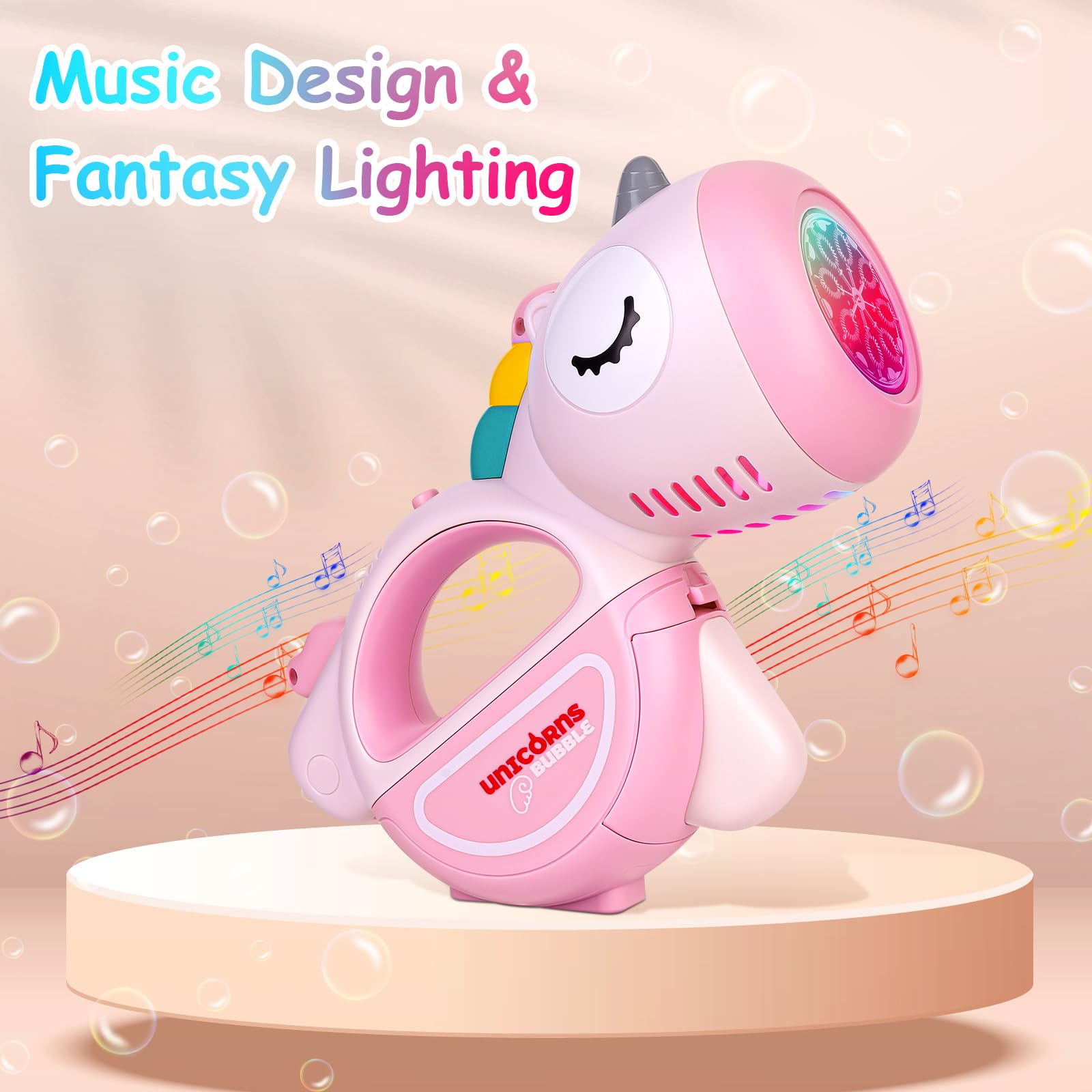 Macchina Automatica per Bolle per Bambini, Unicorno Pistole per Bolle Con luce LED e Musica, Pistola Bolle di Sapone Bambini, Sparabolle di Sapone Bambini, Feste all'aperto, Matrimoni