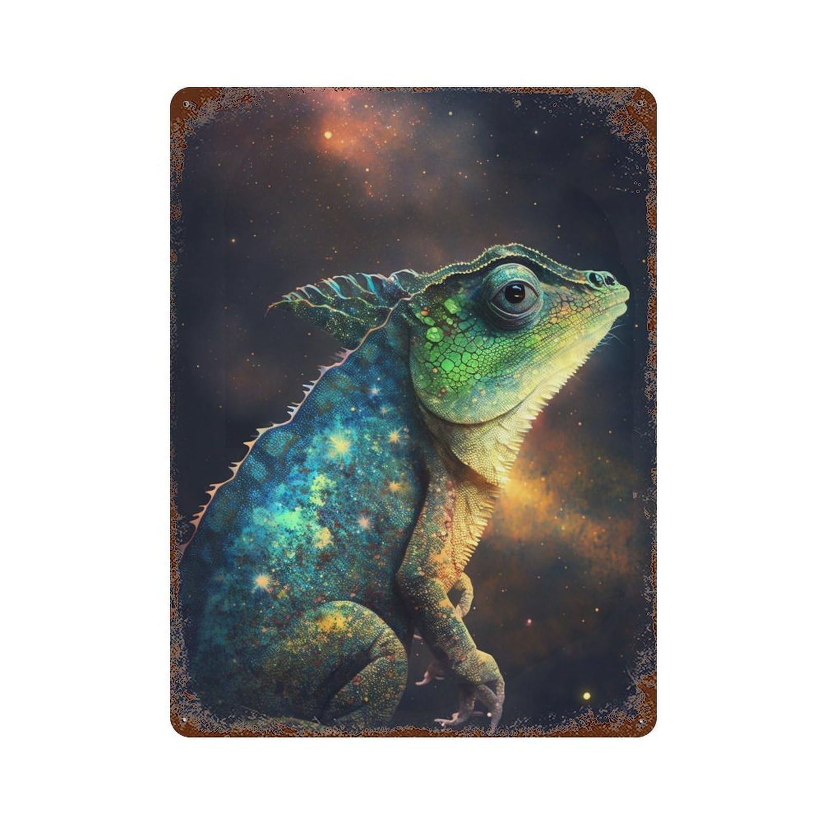 Rustic Tin Plaque Galactic Lizard Art Print-21 15.7"x11.8", Vintage Wall Decor for Pub, Kitchen And Man Cave Decor