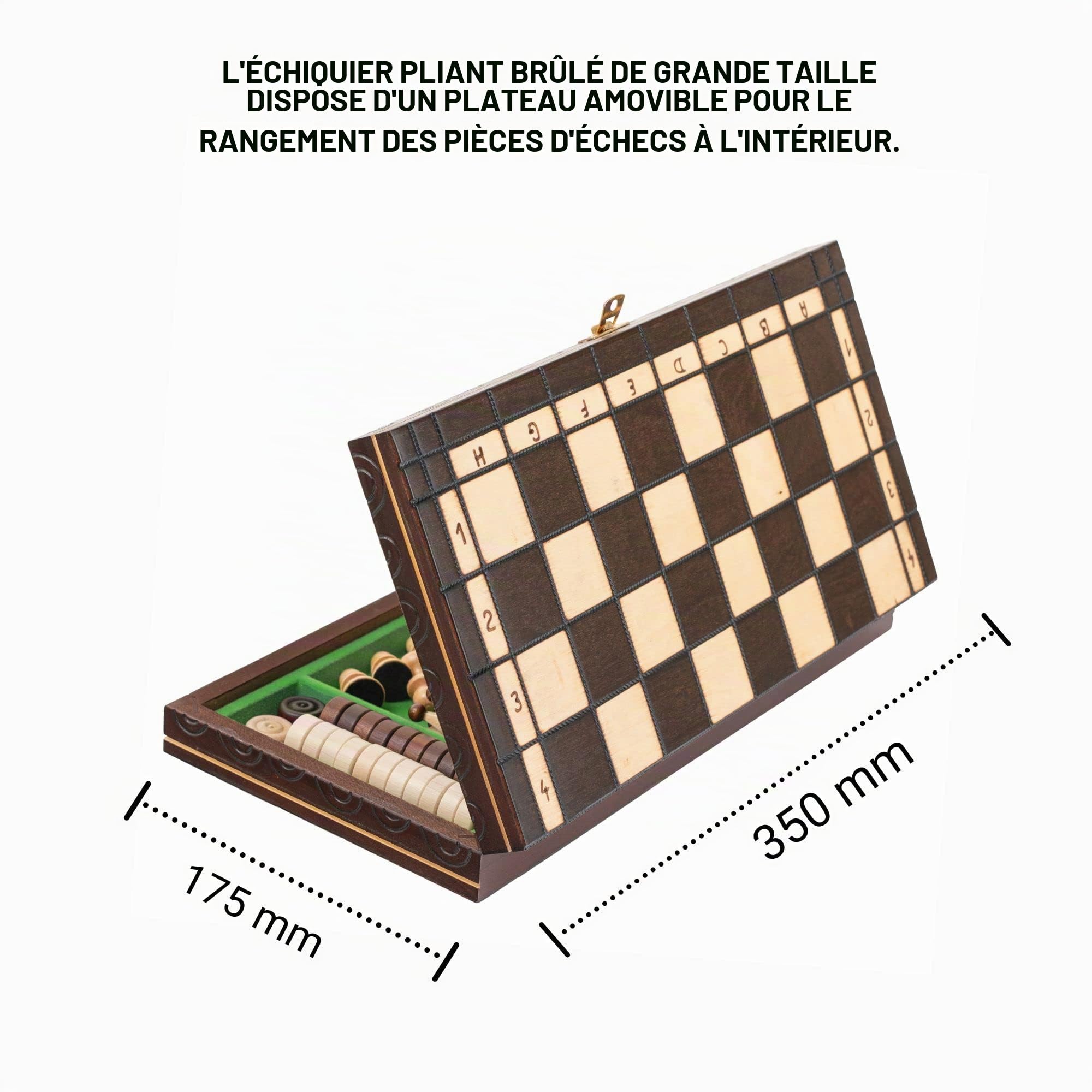 Jeux Dames Bois Set Great Kingdom | 2 en 1 | Master of Chess Echiquier Voyage Brun | Chess Board 35cm | Chess Set | Jeu de Dames en Bois Luxe | Fait Main Jeux Dechec Adulte et Les Enfants