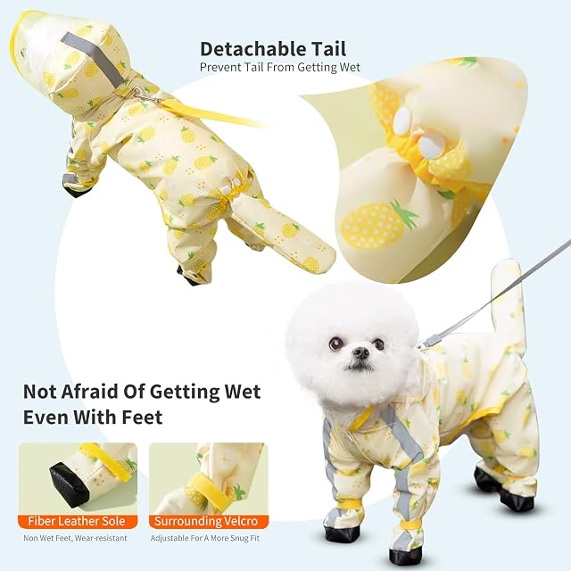Foto 6 de 6 de PETCUTE Chubasquero para Perros con Capucha,Ajustable Impermeables para Perros con Banda Reflectante,Cuatro…
