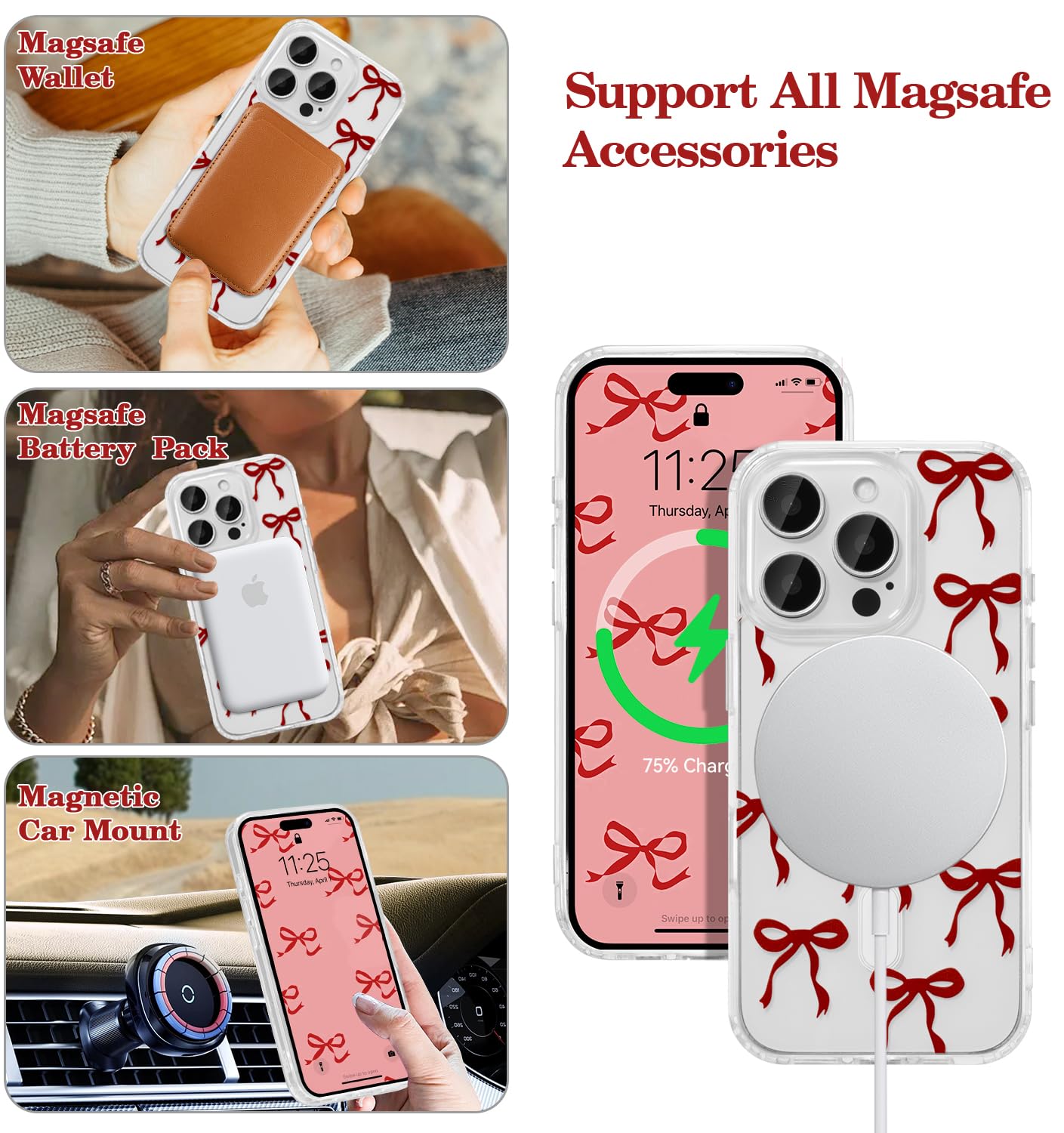 Amazon.com: UEEBAI Magnetic for iPhone 13 Pro Case, Burgundy Bow