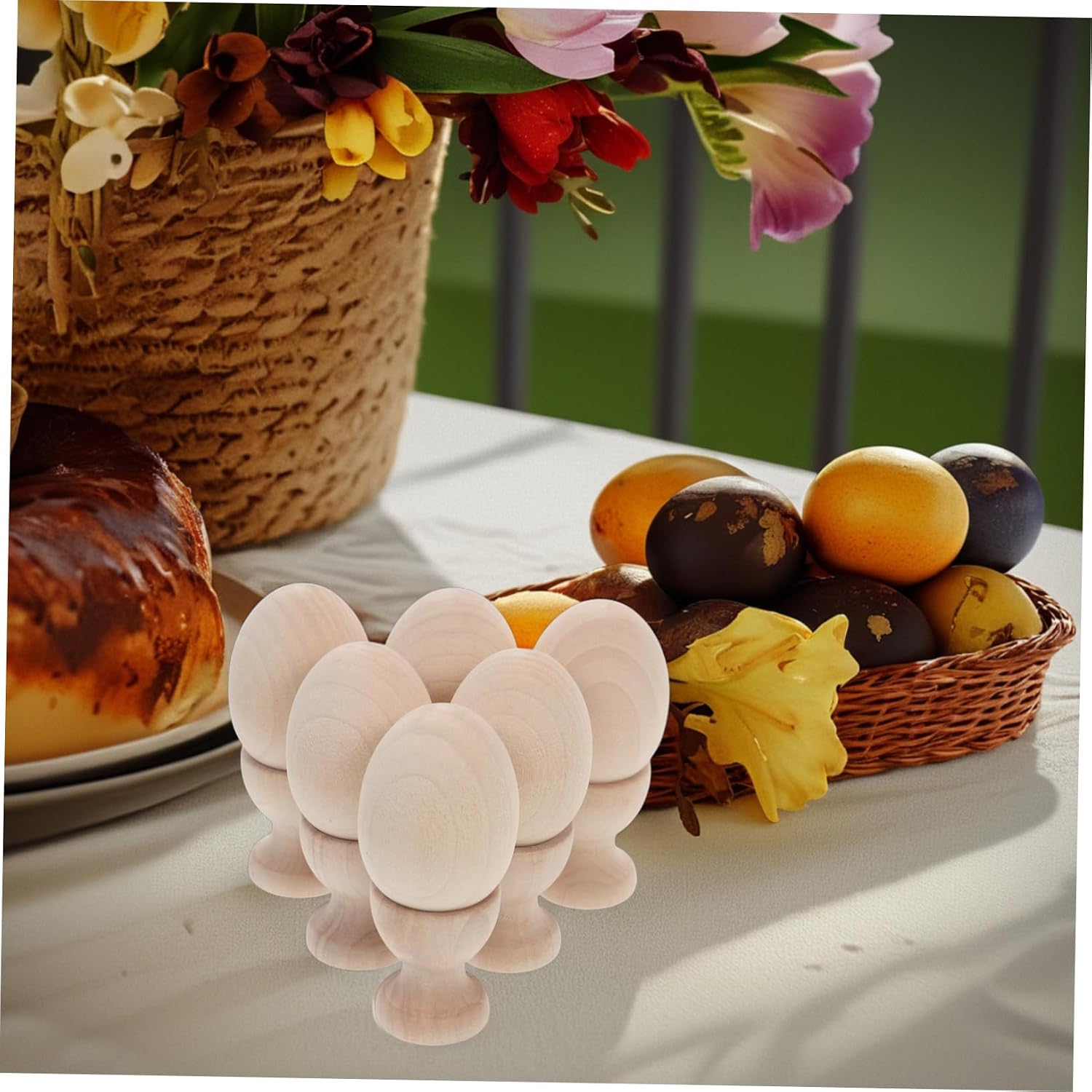 1set Diy Wooden Egg Holders for Boy Girl Natural Wood Egg Pedestal Fun Easter Decor for Family Activities Includes Creative Supporters for Boiled and Easter