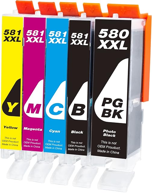 580 581 XXL Ink Cartridges Compatible for Canon PGI-580XXL CLI-581XXL Pixma TS705 TS6350 TS9550 TS8350 TS6250 TS6251 TS8250 TS9551C TS6351 TS8150 TS9150 TR8550 TR7550 TS8151 TS8251 (5 Pack)