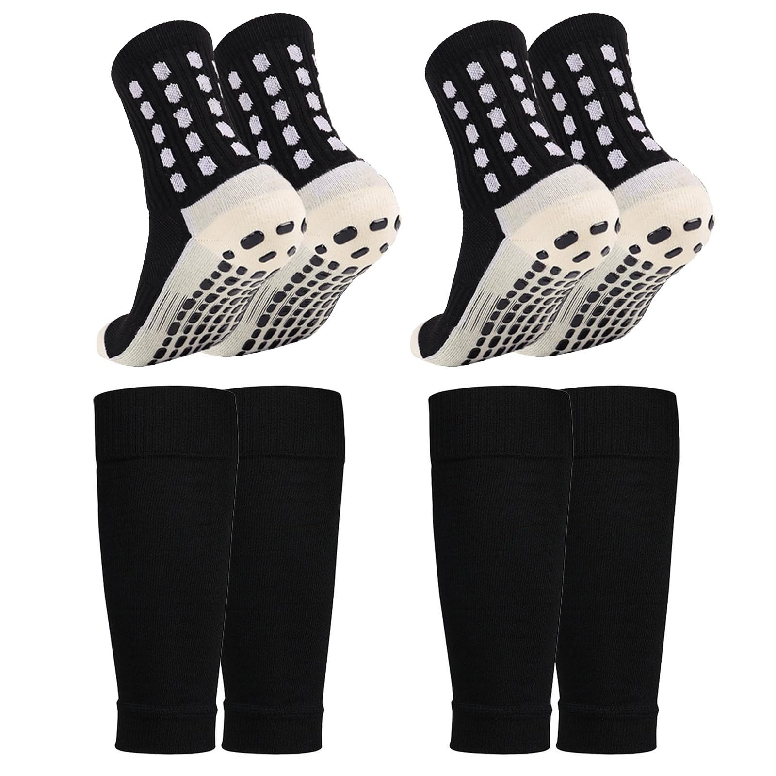 Juego de 2/4 calcetines de fútbol para jóvenes con mangas de espinillera, calcetines de manga para niños y niñas, 7-14 para fútbol y baloncesto