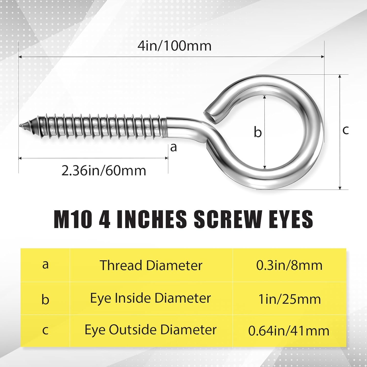 20 Pcs 304 Stainless Steel Screw Eye Hooks, Heavy Duty Eye Bolt with 200lb Load Bearing, Rust Resistant Self Tapping Hooks for Securing Cables/Wire on Wood Indoor Outdoor (M8-4 Inch)