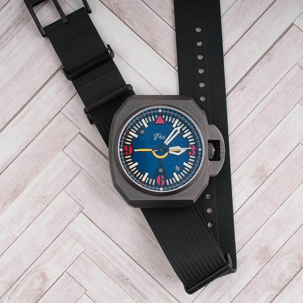 StrapHabit FKM Rubber Ribbed Military Style Dual Pass Strap - Convert to Single Pass - for Men and Women (20mm) (20mm, Black w/Black Hardware)