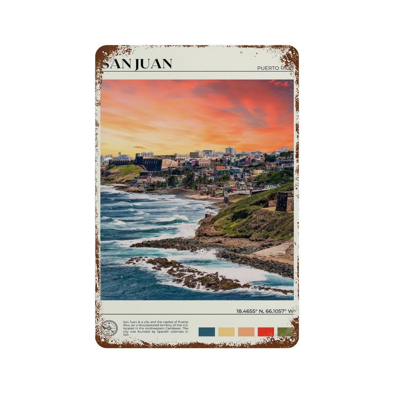 xiaoxiaoshen Real Photo San Juan Decor Puerto Rico Wall Decor Art Metal Tin Poster Modern Home Decor Art Home Bar Shop Decorations Vintage Sign 30x20cm