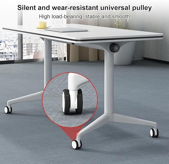 Conference Table, Folding Meeting Conference Table, Office Reception Meeting Table, Boardroom Desk with Wheels, for Office, Meeting Tables 1-47.223.6in/12060cm White
