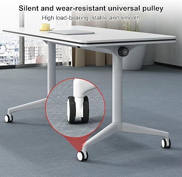 Conference Table, Folding Meeting Conference Table, Office Reception Meeting Table, Boardroom Desk with Wheels, for Office, Meeting Tables 1-47.223.6in/12060cm White