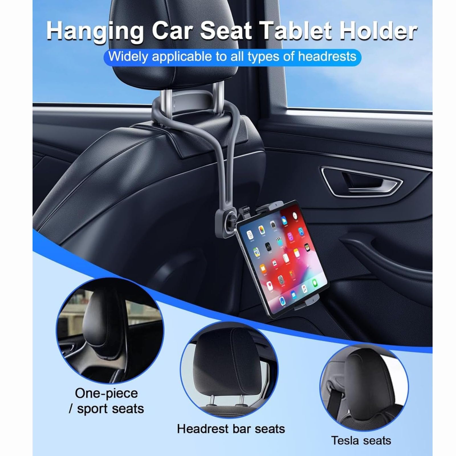Supporto Tablet per Auto per Jeep Avenger | Porta Tablet e Smartphone Sedile Posteriore con Cinghia Flessibile in Silicone, Snodo 360 Gradi 4.7-12.9"