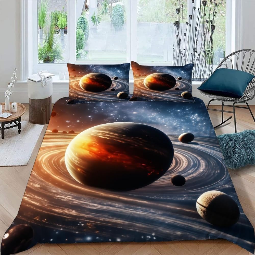 Parure de lit 3 pièces imprimée 3D galaxie avec housse de couette 200x200 et taies