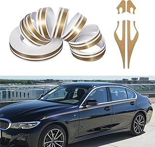 TOMALL 9,8 m Autocollants à rayures pour capot de voiture, carrosserie, côté automobile, course automobile, sport, rayures fines pour pare-chocs, jupe de toit, décoration universelle modifiée (or)