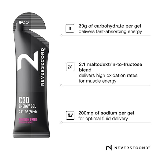 Miniatura 3 de Neversecond Gel energético C30, nutrición e hidratación de rendimiento, gel energético Never2 para ultra triatlones, ciclismo y maratones (sabor a