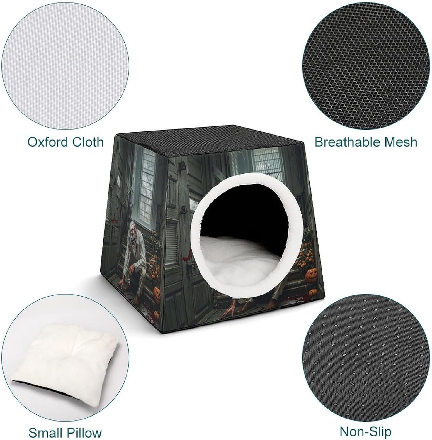 Pet Sleeping Nest Bed, Halloween Horror Theme Printed Dog House Cat Nest, Winter Pet House are Suitable for Most Cats, Dogs, and Other Small Pets