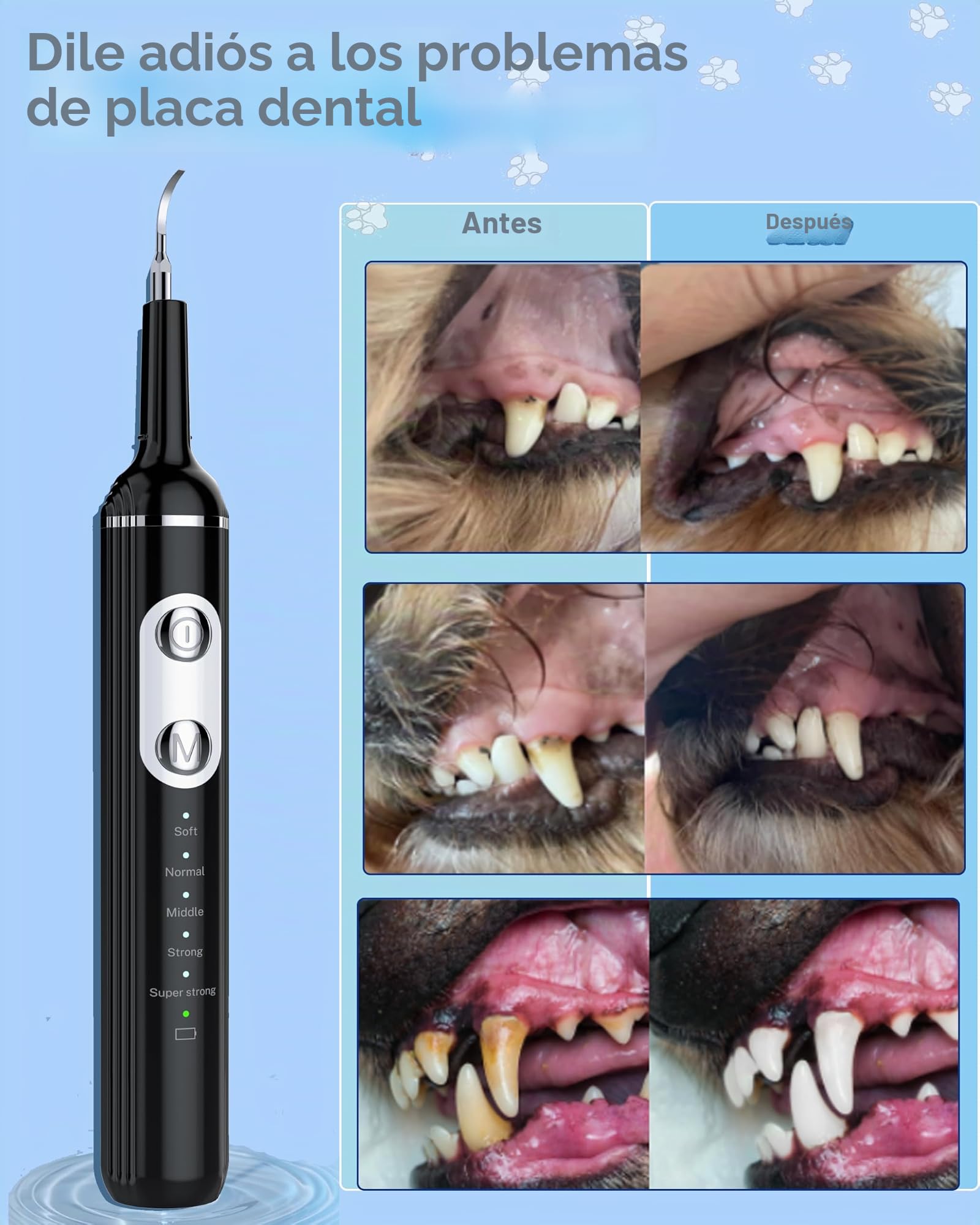 Stim-U-Dent Removedor de placa de perro para dientes, productos de limpieza de dientes de mascotas para sarro y placa apagada, con luz LED, cepillo de dientes para perros para cuidado dental, cepillo