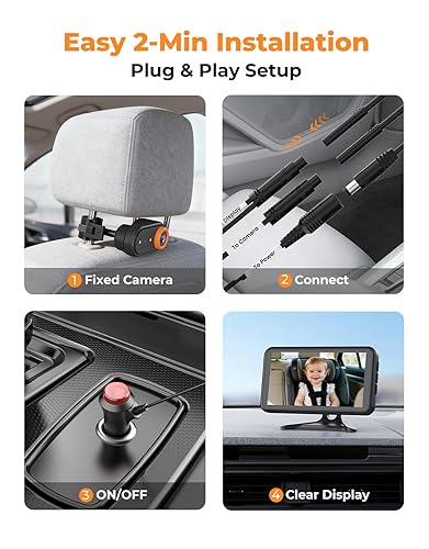 Miniatura 7 de BM2A - Cámara de coche para bebé, zoom 3X para ver al bebé claramente, pantalla 1080P de 5.2 pulgadas y visión nocturna IR automática, monitor de