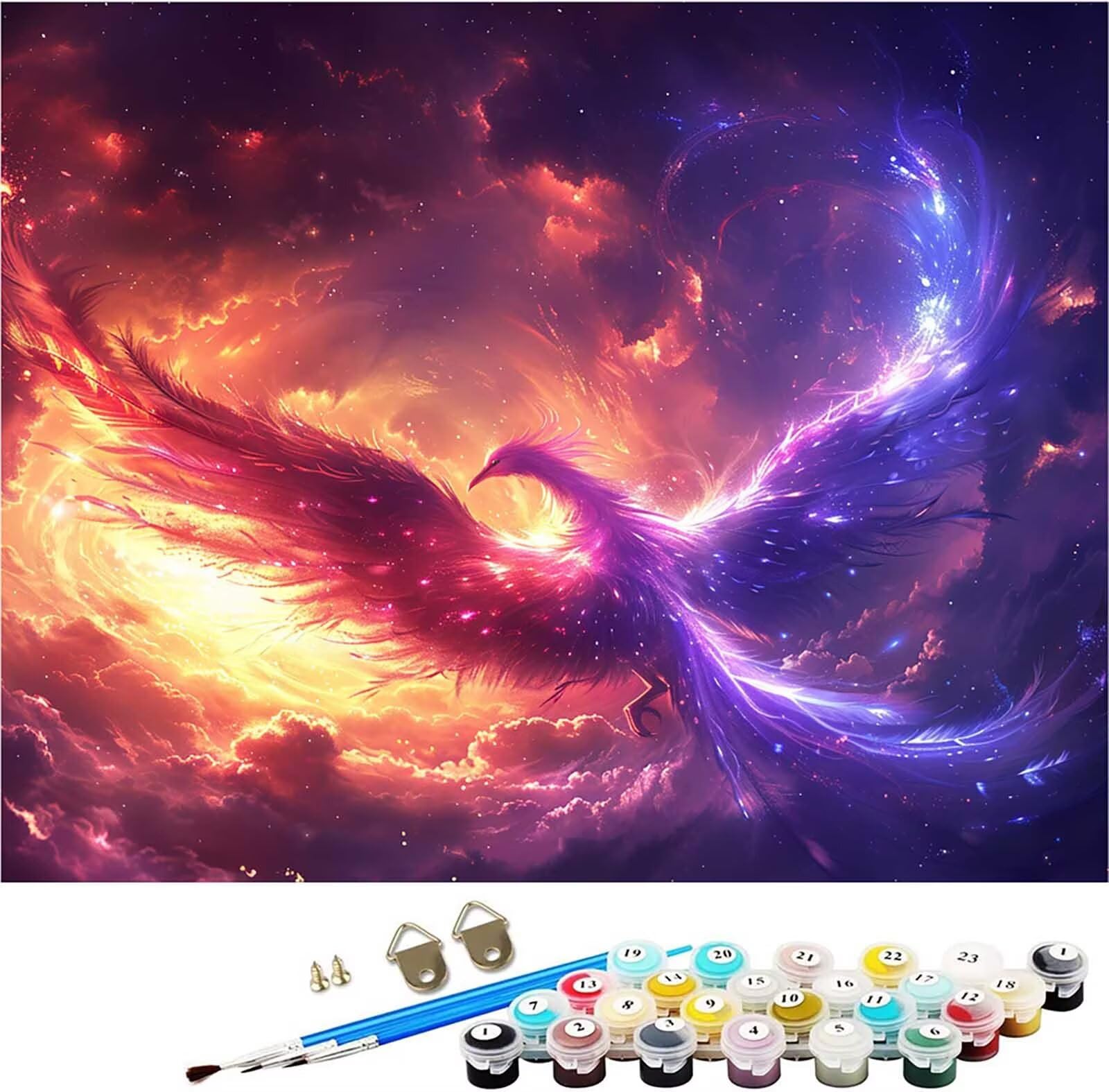 Malowanie po numerach dla dorosłych Phoenix malowanie po marzycielskich numerach, DIY Paint by Numbers Hobby Kreatywni Dorośli, Malowanie według numerów zestawy pędzlami i farbami akrylowymi