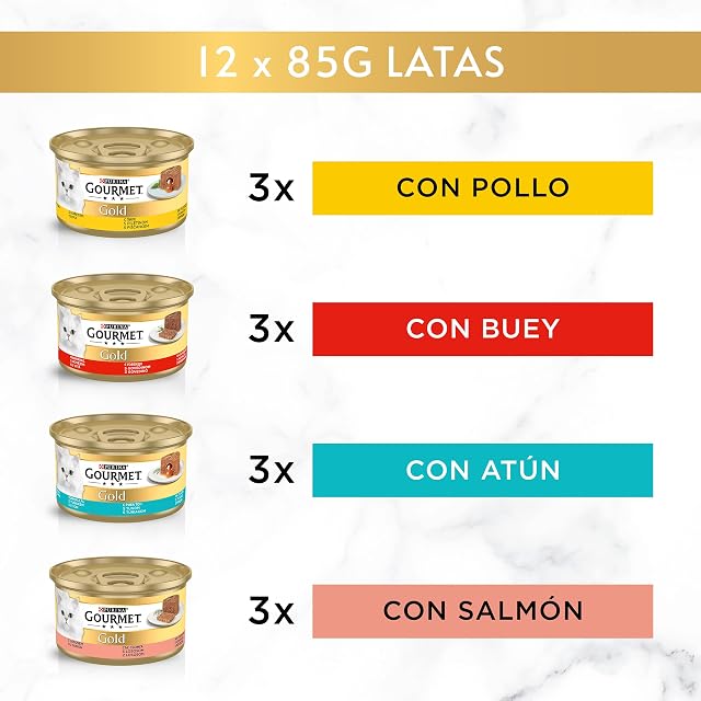 Foto 2 de 6 de GOURMET Gold Fondant, Comida Húmeda para Gato Adulto, Mousse con Salsa, Surtido de Pollo, Atún, Buey y Salmón