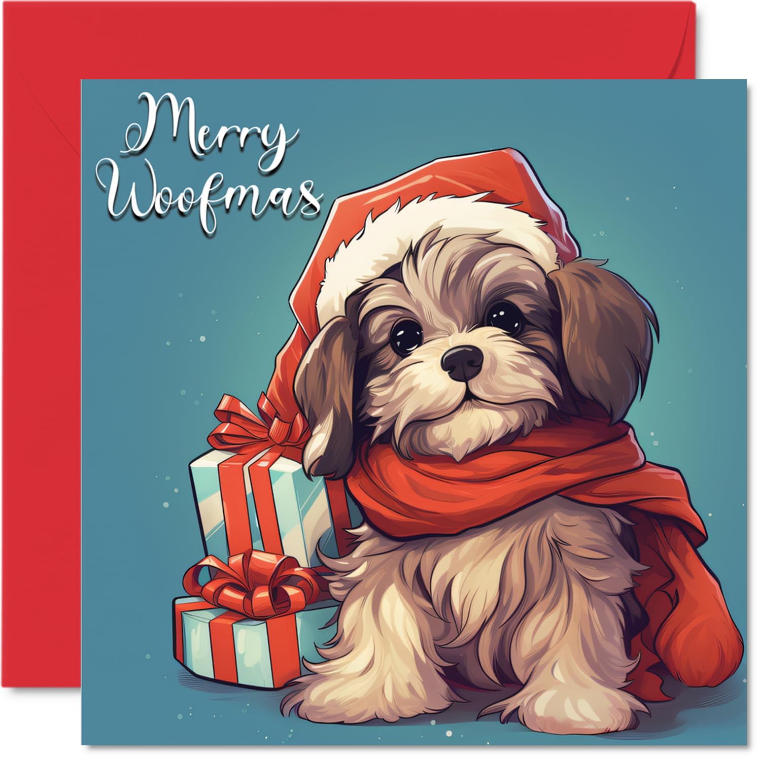 Dog Christmas Cards for Women Men - Woofmas - Merry Xmas Christmas Card Sister Brother Cousin Uncle Auntie Mum Dad Nan Grandad, 145mm Single Greeting Cards Gift