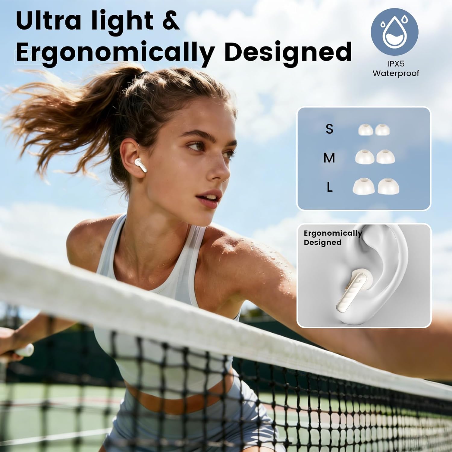 Wireless Earbuds with Smart Touch Screen Bluetooth in-Ear Headphones ANC Noise Cancelling Clear Calls 60H Playtime IPX5 Waterproof Earbuds for Sports Gym Work Travel