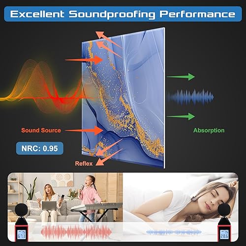 Miniatura 128 de Paquete de 8 paneles acústicos artísticos de espuma a prueba de sonido para paredes, paneles decorativos absorbentes de sonido de 48 x 32 pulgadas
