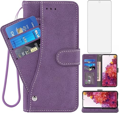 Compatible con Samsung Galaxy S20 FE Gaxaly S 20 FE 5G UW 6.5 pulgadas Funda tipo cartera de vidrio templado, protector de pantalla con tapa para