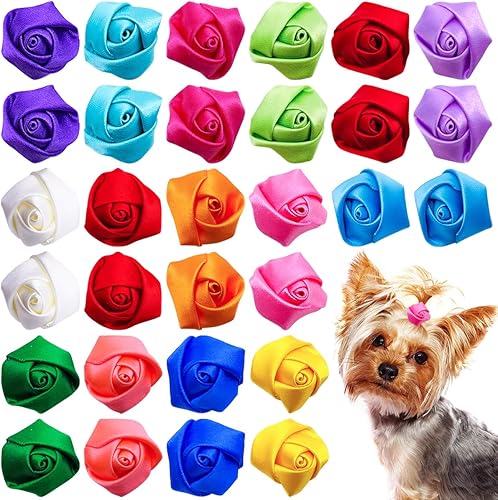 Miniatura 1 de 30 unidades15 pares de lazos para el pelo de perros pequeños con bandas de goma de 0.98 pulgadas, lindas mini rosas para cachorros, gatitos, gatos,