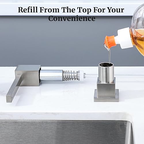 Miniatura 5 de Dispensador de jabón para fregadero de cocina de níquel cepillado, todo el latón integrado y recarga de Top Design, bomba de cobre de jabón de manos